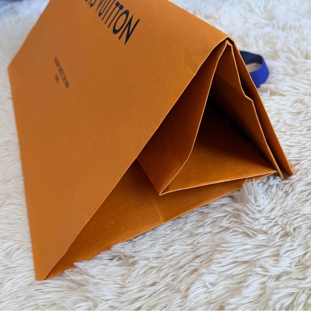 Louis Vuitton XL HTF Orange Brown Paper Gift Shopping Box Bag Blue Handle